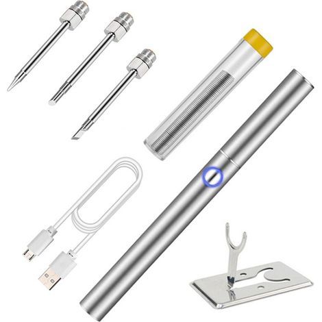 Juego de soldador portátil Letcon, carga USB, inalámbrico, batería incorporada, para soldar componentes electrónicos, con 3 cabezales de soldadura, soporte metálico, temperatura ajustable, protector