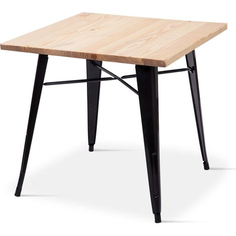 Tisch im Industriestil aus mattschwarzem Metall und hellem Holz – 80 x 80 cm (1/2)