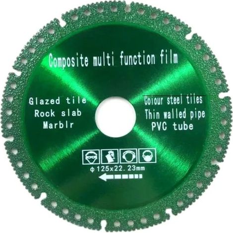 Disque diamant 6 en 1, 125 mm, pour la coupe à sec et à l'eau, sur métal, béton, PVC, pierre, fonte, marbre, bois et autres matériaux verts. (1/5)