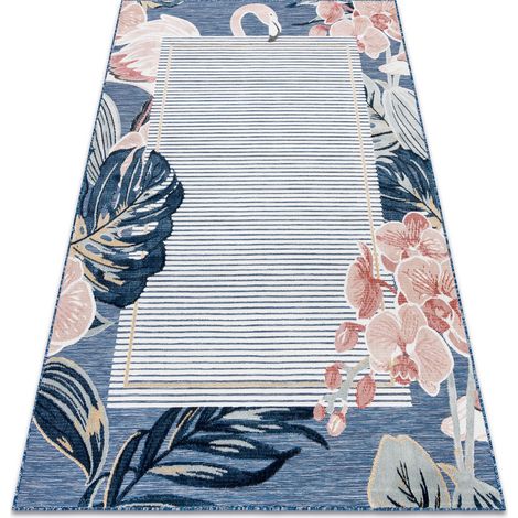 Tappeto strutturale BOTANIC 65240 Fenicottero, foglie piatto sul balcone, terrazzo - blu scuro multicolour 157x220 cm