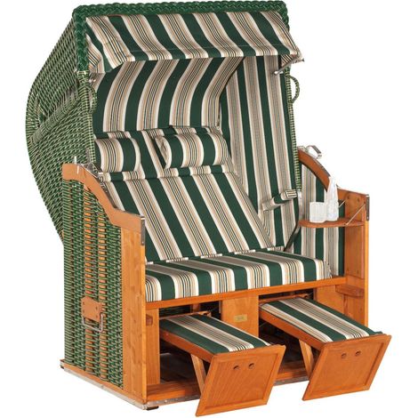 Sonnenpartner Classic 2-Sitzer Strandkorb Halbliegemodell Ostsee grün/beige
