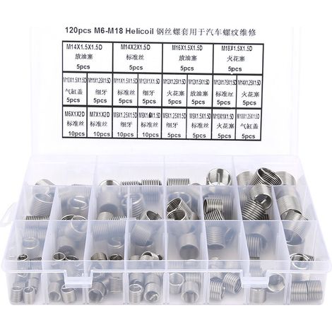 Kit de réparation de filetage métrique en acier inoxydable M6-M18 (120 pièces) pour voiture