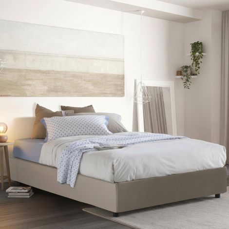 Talamo Italia Cama matrimonial Francesca, Cama contenedor con tapizado en ecopiel, 100% Made in Italy, Apertura frontal, adecuado para colchón 140x190 cm, Tórtola, con embalaje reforzado (1/4)