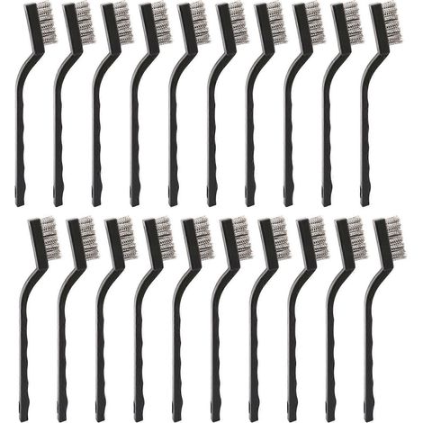 20-teiliges Mini-Bürstenset mit Edelstahl-Drahtborsten zur Reinigung von Schweißschlacke, Flecken und Rost (silberfarben) Silber & schwarz (1/5)