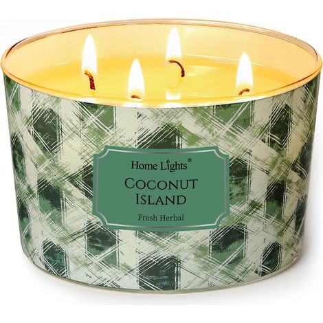 Bougies parfumées à 4 mèches - Bougie en cire de soja 18oz, parfum longue durée, décoration scandinave minimaliste et cadeaux de pendaison de crémaillère, Île cocotier (1/5)