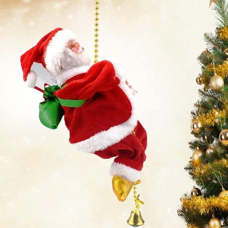 Decoración colgante de Papá Noel, decoración de muñeco de peluche de Papá Noel, ventana interior y exterior, escalador eléctrico de Papá Noel con música, adornos para árboles de Navidad, decoraciones  (1/5)