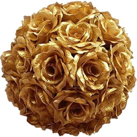 Lot de 5 roses artificielles en soie de 14 cm pour centres de table, bouquets de mariage, décoration à suspendre, doré (1/5)