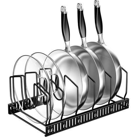 Organisateur de couvercles de casseroles, organisateur de casseroles et d'ustensiles avec 7 compartiments réglables, support à casseroles réglable (1/5)