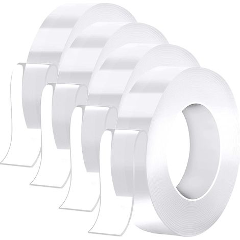 (12m)4 Rouleau Double Face Extra Fort Ruban Adhésif Double Face Réutilisable Multifonctionnel Ruban Adhésif Lavable sans Traces Tape pour Tapis Photo Murs Posters Parti Cuisine Voitures (1/5)