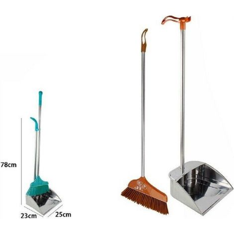 Trade Shop - Recogedor Acero Aluminio 78 X 23 X 25 Cm + Escoba Limpieza Hogar Oficina 69549 -
