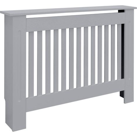 ECD Germany Copricalorifero 112 x 19 x 82 cm in legno MDF laccato grigio copritermosifone con mensola superiore e design a doghe verticali protezione per radiatore copertura termoarredo per casa (1/5)