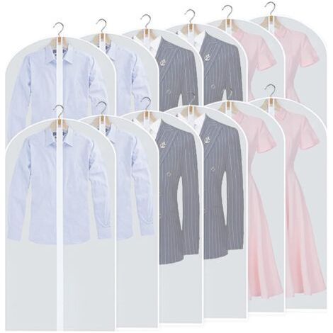 Set of 12 garment bags, 60 × 100 cm, transparent and zipped, ideal for protecting coats, dresses, shirts and other clothing. (1/5)