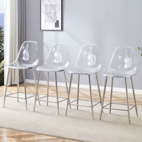Chaise de Salle à Manger design moderne Chaise transparente assise en acrylique cadre métal finition argentée dorée ou noire (1/5)