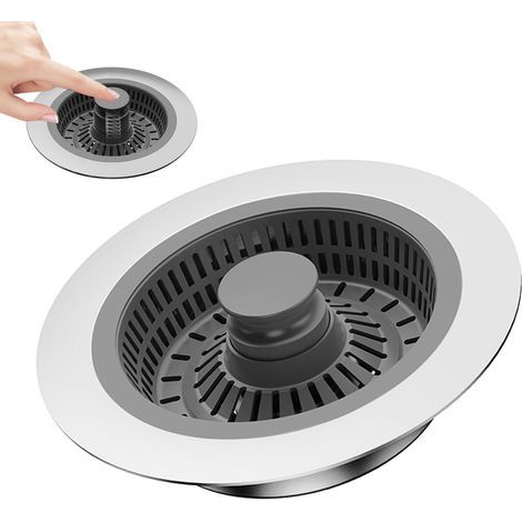 3-in-1 sink strainer and plug, anti-clogging tray (silver - 1 piece) (1/4)