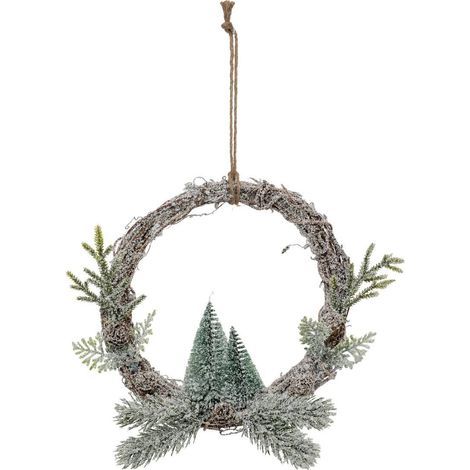 Weihnachtskranz aus Rattan mit Tannenbäumen und warmweißen LED-Lichtern, 23 cm Durchmesser - Feeric Christmas (1/3)