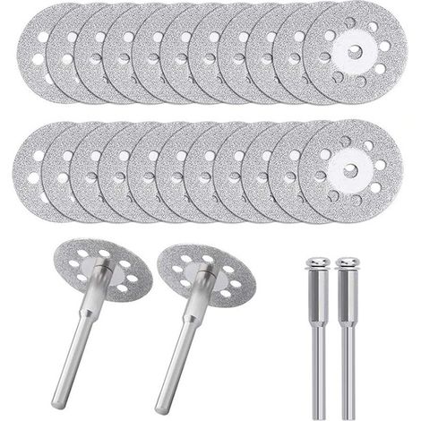 24 pièces meules de coupe diamantées disques de coupe de 22mm de diamètre avec 4 pièces de mandrins de 3mm de remplacement pour outils rotatifs Dremel (1/5)