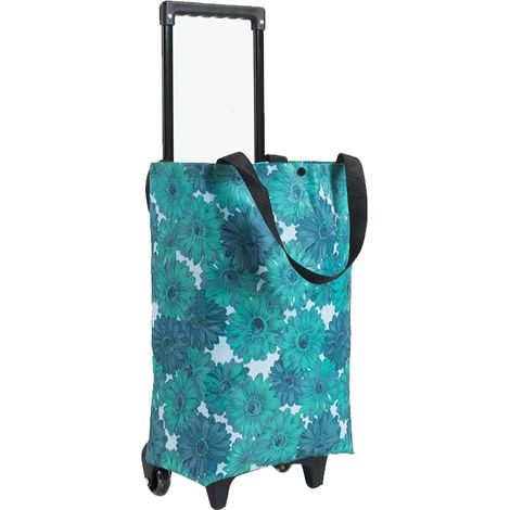 Chariot de Courses Pliable et Portable avec Poignée Rétractable et Roues - Trolley en Tissu Oxford pour Voyage, Motif Marguerite Bleue (1/5)