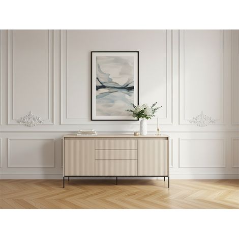 BOBOCHIC - Buffet 2 portes 166 cm LENARA avec tasseaux et LED Beige (1/4)