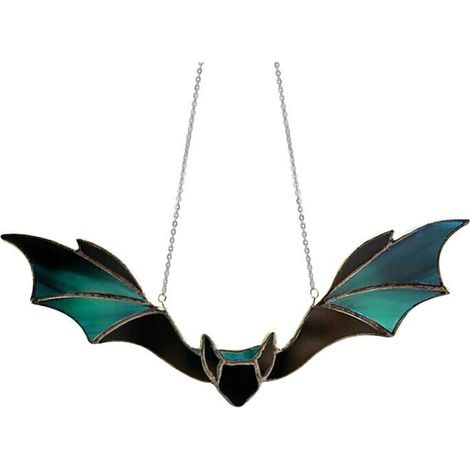 Décorations d'Halloween à suspendre en forme de chauve-souris en acrylique, décoration d'intérieur(12cmx2cmx6 cm, B-Vert 1) (1/5)