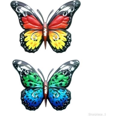 Metal Wall Butterfly - 2 Pieces - Bright Colors - Contemporary Design - Modern Wall Decor (1/4)