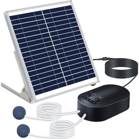 LIFCAUSAL Pompe à Oxygène Solaire 10W avec Tuyau, Pierre à Air et Support - 3 Modes Réglables pour Aquarium, Étang, Pêche d'Urgence & Bassin Oiseaux (1/5)
