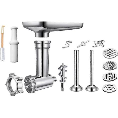 Accessoire hachoir à viande en métal pour robot pâtissier, hachoir à aliments en acier inoxydable avec tubes à saucisses, compatible avec KitchenAid (1/5)