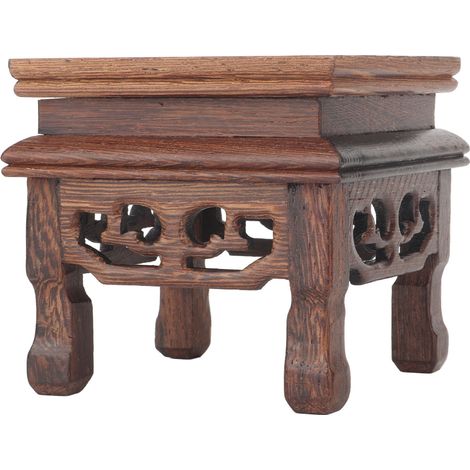 Présentoir en bois carré, stable, style rétro, bois durable, rehausseur polyvalent pour plantes, théières et bijoux. (1/5)