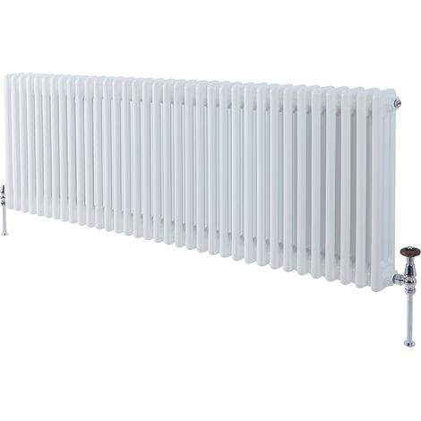 Milano Windsor White Cast Iron Style Triple Column Horizontal Radiator - 600mm x 1595mm