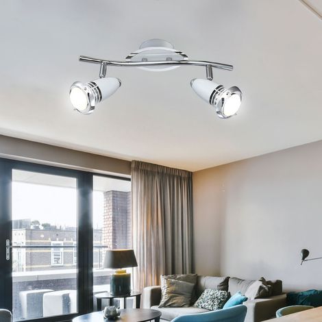 Lampada da soffitto LED per sala da pranzo con faretti cromati orientabili, bianco argento, 2x4 watt 2x 250 lumen 3000 Kelvin, LxPxA 34x9x15 cm (1/5)