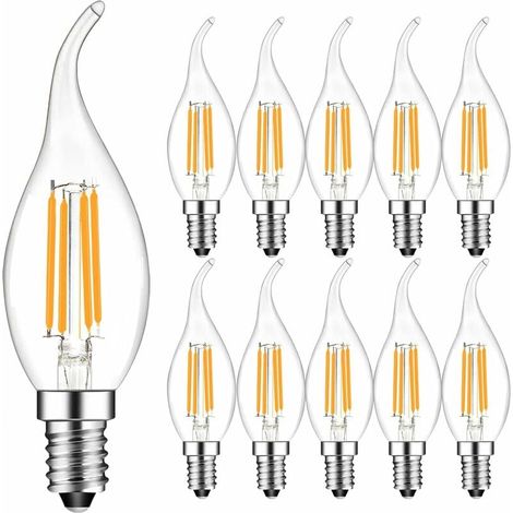 Lot de 10 ampoules LED E14 4W avec motif flamme, blanc chaud 2700K, angle de faisceau 360°, non dimmables [Classe énergétique F]-AquaForge (1/4)