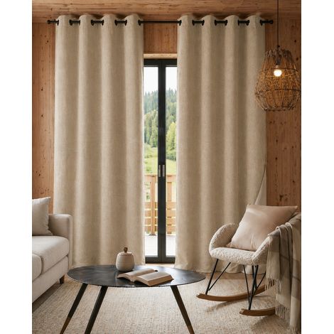 Lot de 2 Rideaux 140 x 240 cm – Blackout total & Thermique – Double polaire – Beige lin
