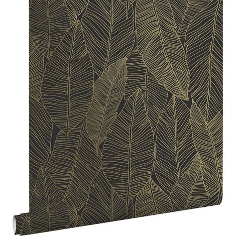 papier peint feuilles dessinées noir et or - ESTAhome (1/5)