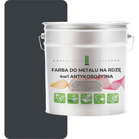 Pintura metálica para óxido 4 en 1 antracita RAL7016 I SEE acero galvanizado 2,5 L mate (1/5)