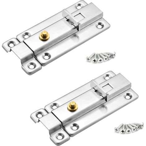Lot de 2 verrous de porte de sécurité en acier inoxydable de 10,2 cm avec vis pour tous les types de portes intérieures (rebond automatique) (1/5)