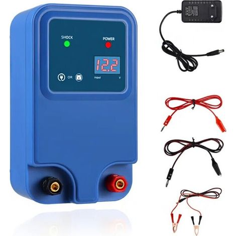 Clôture électrique 1,5J/12V pour une portée de 2 à 15 km, pour chiens, chats, poules, chevaux, bœufs, moutons, porcs et volailles