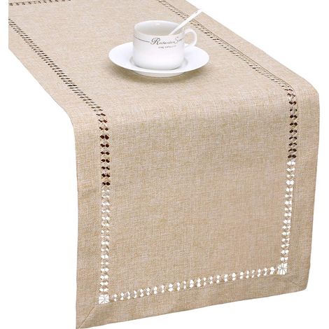 Chemin de Table napperon de Commode Gris Fait à la Main avec Ourlet en Point ajouré, rectangulaire, 36 x 183 cm (1/5)