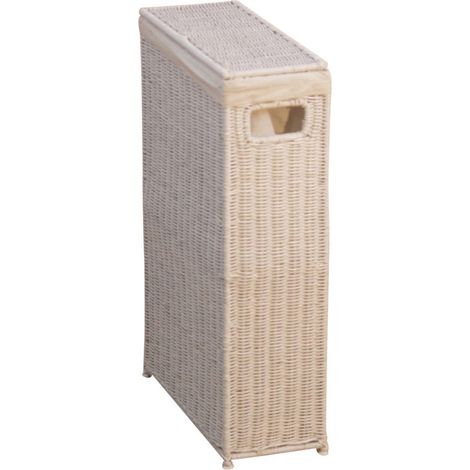 Décoshop26 – Panier à linge en rotin blanc avec couvercle amovible – Dimensions 39x16x59 cm – Poignée intégrée – SKU DEC05026 (1/2)