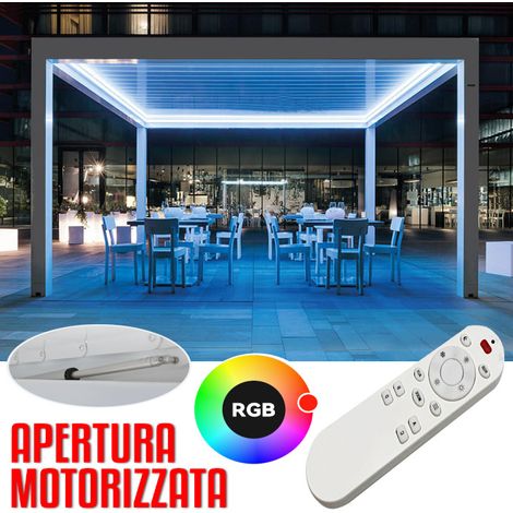 Pergola bioclimatica 4x4m apertura lamelle motorizzata con impianto led rgb - Bianco (1/5)