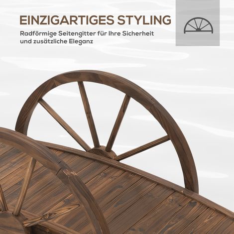 Pont de jardin en pin carbonisé 100x50x37 cm, passerelle en bois avec roues pour bassin, charge max 150 kg
