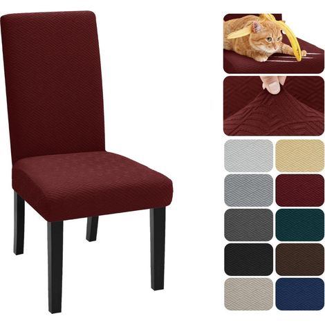 Housses de chaise extensibles Jacquard Lot de 2, Lavables et déhoussables, Rouge Vin (1/5)