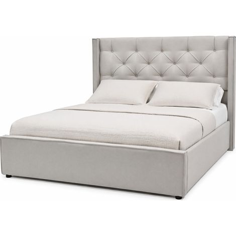Cama con Canapé 140 x 200 cm de Algodón, Cama Doble con Cabecero Acolchado, Colchón Incluido, Gris Claro (1/5)
