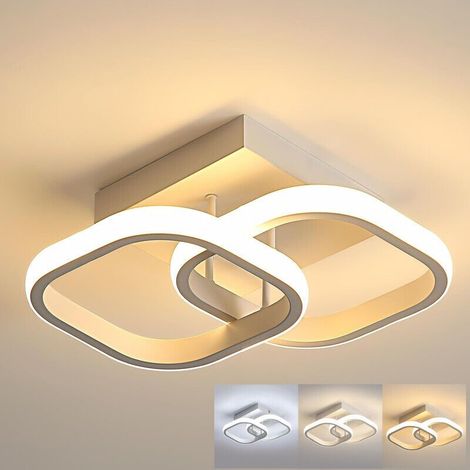 Plafonnier LED minimaliste pour chambres, escaliers, balcons et entrées - Carré blanc tricolore changeant (1/4)