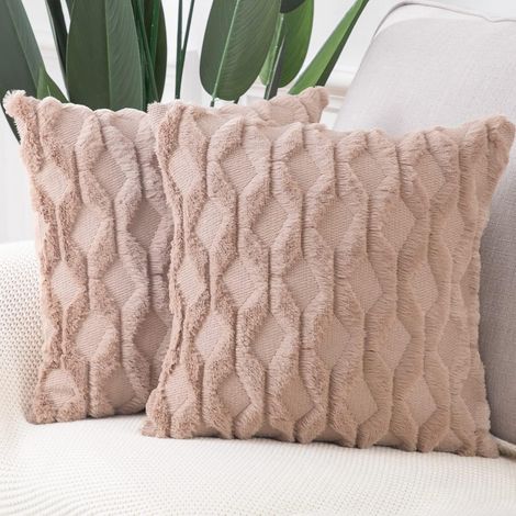 Lot de 2 housses de coussin décoratives en velours de laine courte et douce, style luxueux, pour canapé ou chambre, 45 x 45 cm, marron
