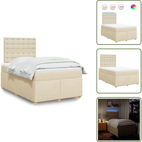 The Living Store Sommier à lattes de lit avec matelas crème 120x190 cm tissu - Matelas à ressorts ensachés (1/5)