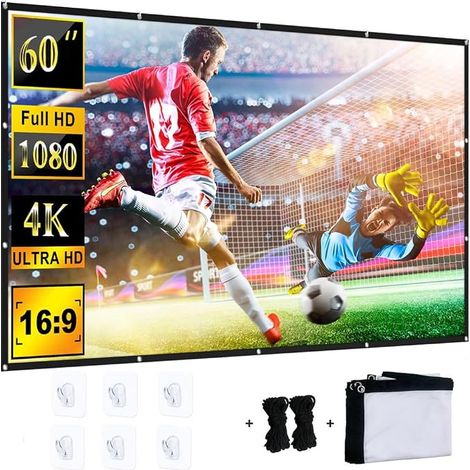 60 Inch Portable Folding Projector Screen 16:9 HD Outdoor Indoor Projection Screen for Night Cinema Home Party School Commercial (1/5)