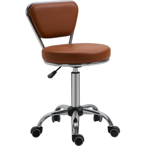 HOMCOM Vintage 360°-Drehhocker mit Massagefunktion – Höhenverstellbar von 49 bis 64 cm – Brauner Kunstlederbezug und verchromtes Metall – Ergonomischer Arbeitshocker für Salon, Büro oder Spa