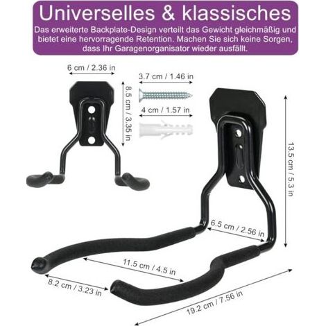 Support mural 2 pièces pour tondeuse à gazon, crochets universels – Pour rangement garage, atelier, abri jardin, design robuste, métal peint, gain de place, organisation outils (1/2)