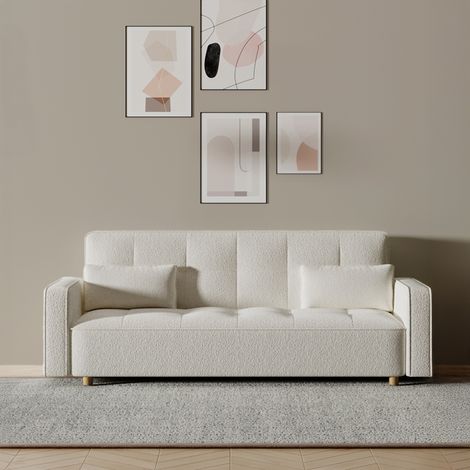 Divano scandinavo a 3 posti trasformabile in tessuto bouclette bianco COPENHAGUE