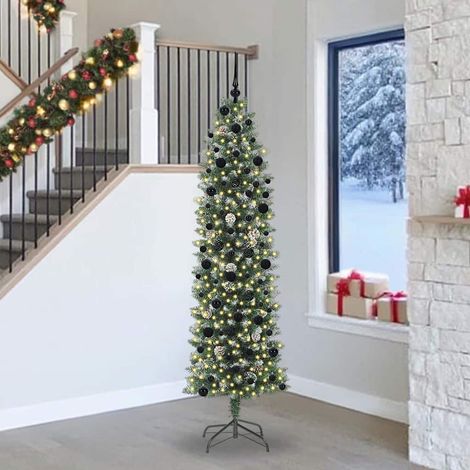 Künstlicher schlanker Weihnachtsbaum Grün und Weiß 240 cm (1/5)