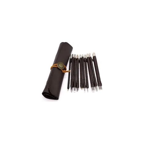 Couteau À Graver Les Sceaux En Acier Tungstène, Set De 10 Outils, Lames Pour Gravure Sur Jade Et Métal, Étui En Cuir